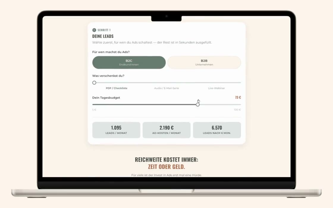 Der Meta Ads Budget-Rechner auf einem MacBook
